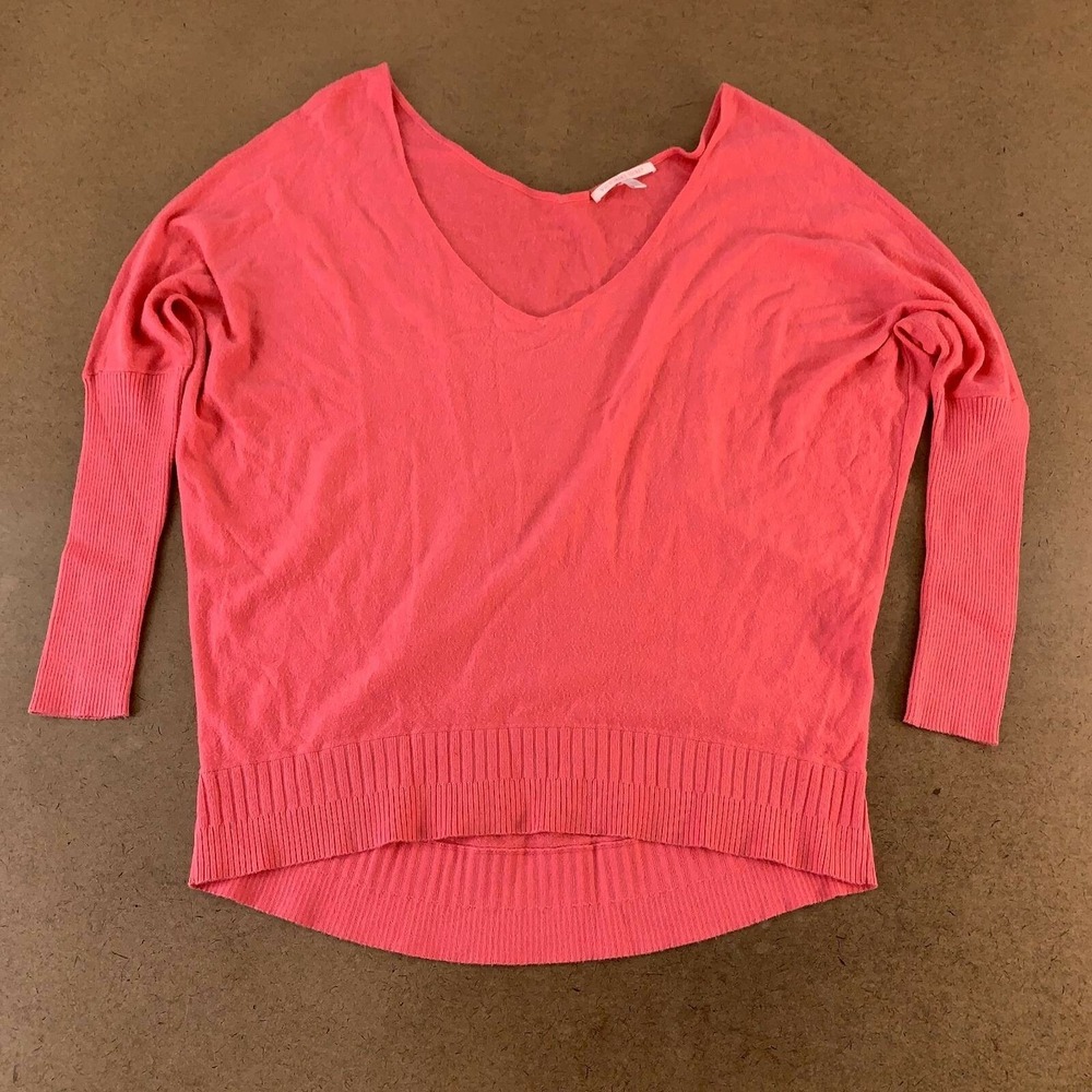 Victorias Secret Womens Pullover Sweater Pink Ribbed Hem V Neck XS